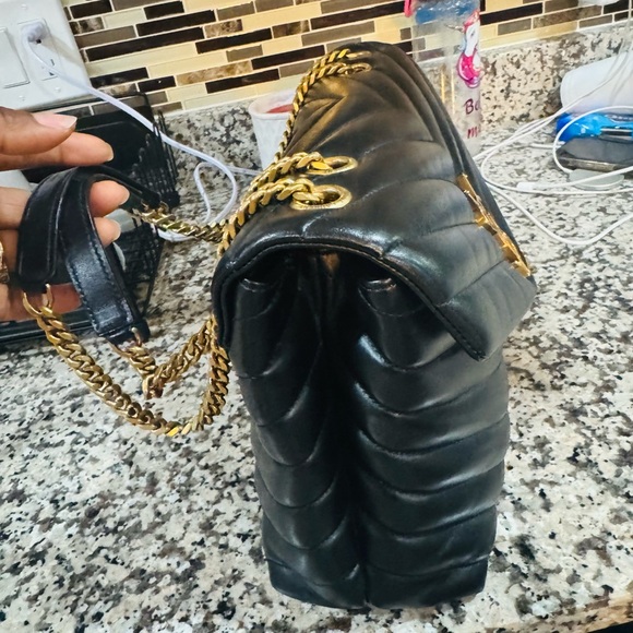 Yves Saint Laurent Black and Gold Quilted Shoulder Bag - Picture 2 of 5